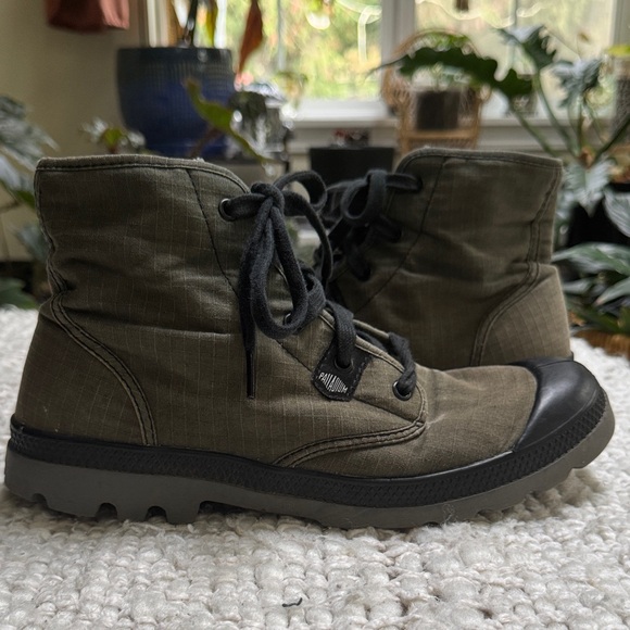 Palladium Shoes - Palladium Pampa Hi Canvas Boots Olive Green Black Gorpcore Utility Combat Boots